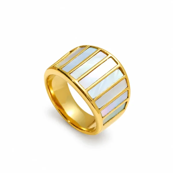 Wide Inlay Ring with Iridescent Panels