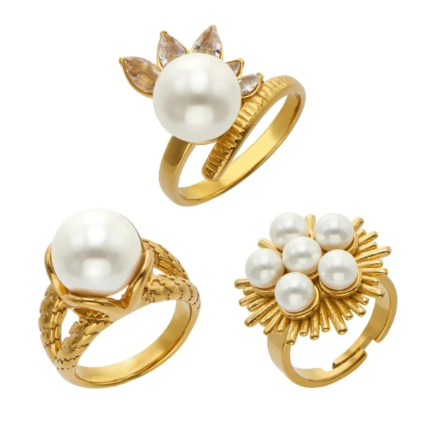 Sunburst Pearl-Effect CZ Statement Ring