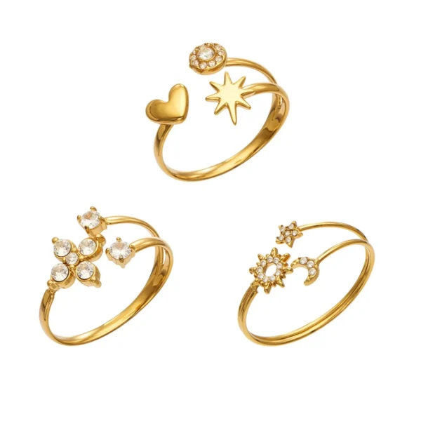 Open Motif Rings with Sun, Floral and Heart