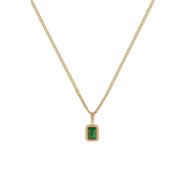 Emerald-Cut Green Crystal Pendant Necklace