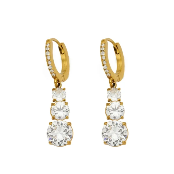 Triple CZ Drop Hoop Earrings