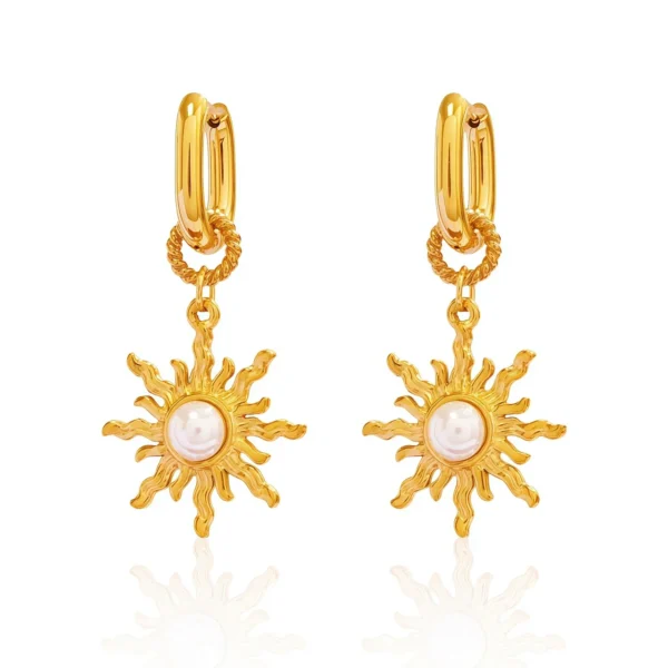 Sunburst Pearl and Rope Link Drop Earrings