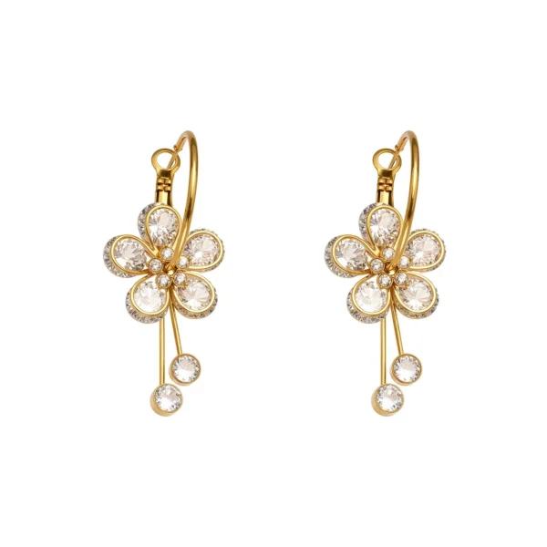Five-Petal CZ Tassel Hoop Earrings