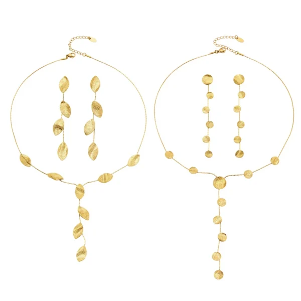 Hammered Disc & Leaf Necklace or Drop Earrings
