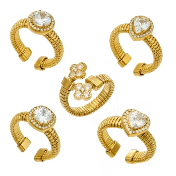 Open Ring with Ribbed Band and Halo Cubic Zirconia