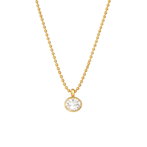 Bead Chain and Round CZ Pendant Necklace