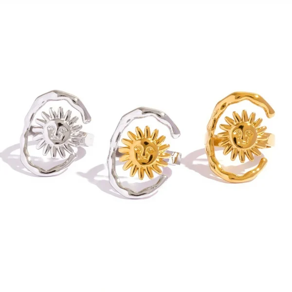Sun Face Hammered Open Ring