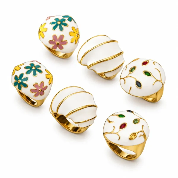 White Enamel Dome Ring