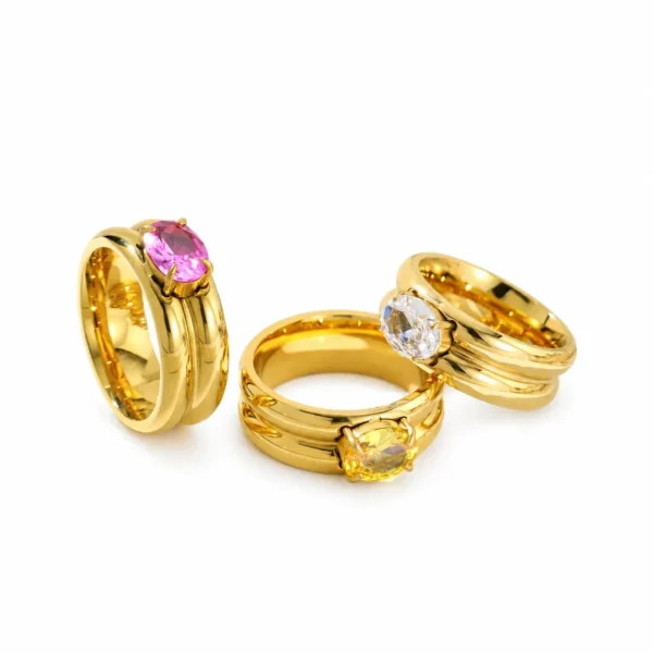 Oval Crystal and Triple Split Bands Stacking Ring