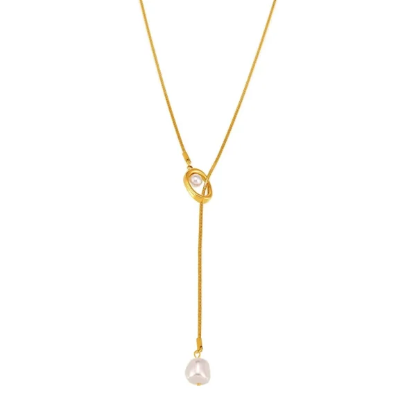Box-Chain Pearl-Effect Lariat Necklace