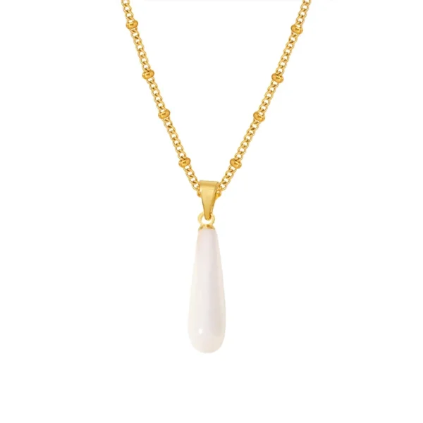Teardrop Shell Pendant Necklace with Bead Chain