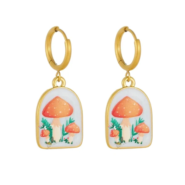 Mushroom Arch Drop Hoop Earrings