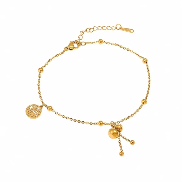 Openwork Fortune Charm, Bells & Beads Anklet
