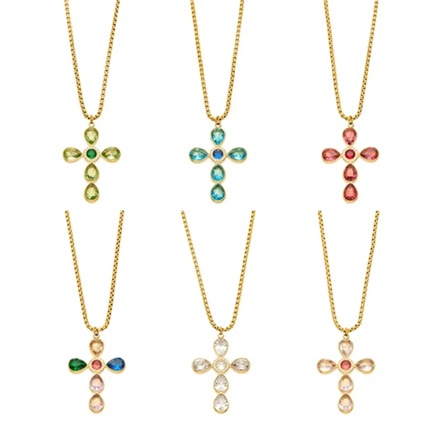 Teardrop CZ Cross Pendant — Chain Optional