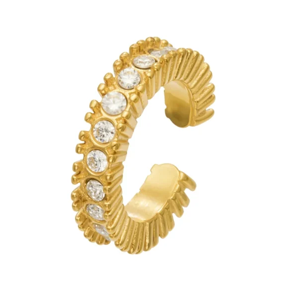 Ear Cuff with Ribbed Open Hoop and Round CZ — Single
