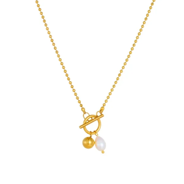 Choker Necklace, Ball Chain Toggle & Pearl-Effect Bead