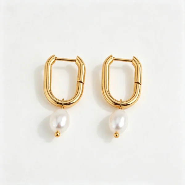 Pearl Drop Earrings, U-Shaped Hoops