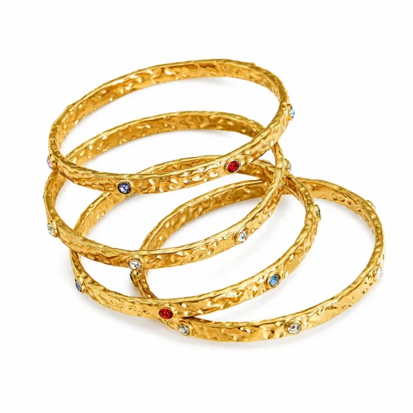 Hammered Round CZ Bangle Bracelet