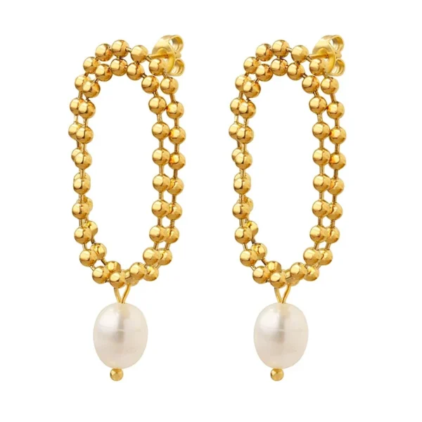 Double Bead Ovals and Freshwater Pearls Drop Earrings