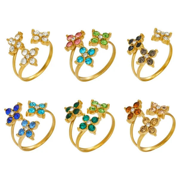 Open Flower Duo Ring, Round CZ