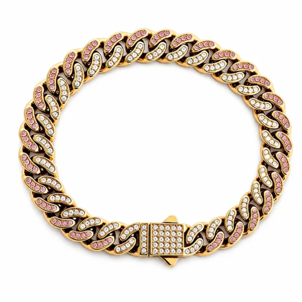 Two-Tone CZ Pavé Cuban Chain Bracelet