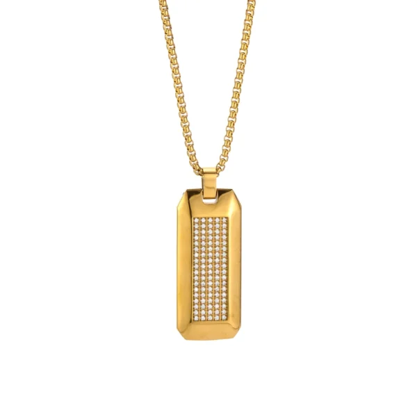 Angular Pavé Tag Pendant Necklace