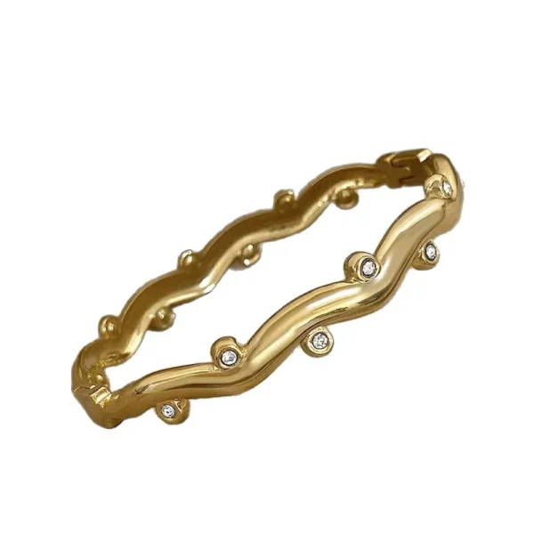 Bangle Bracelet Wavy Crystal Bezel Accents
