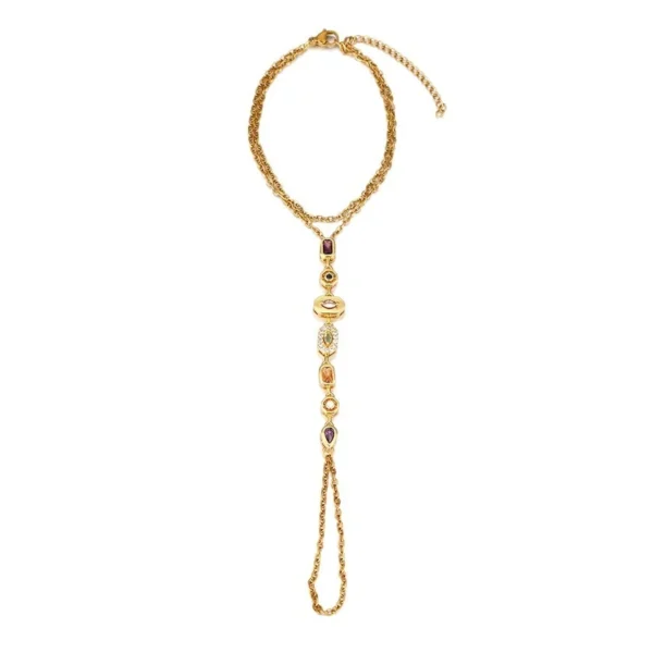 Hand Chain Bracelet, Geometric Crystal Stations