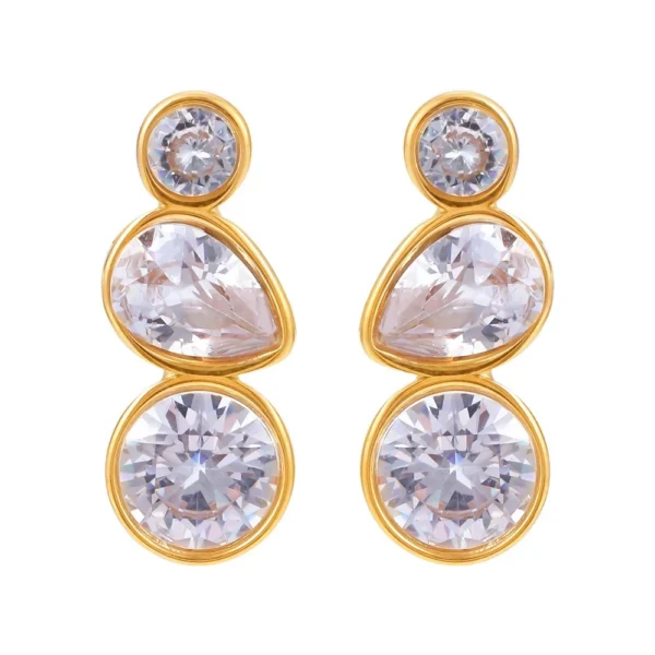 Bezel Teardrop CZ Drop Earrings