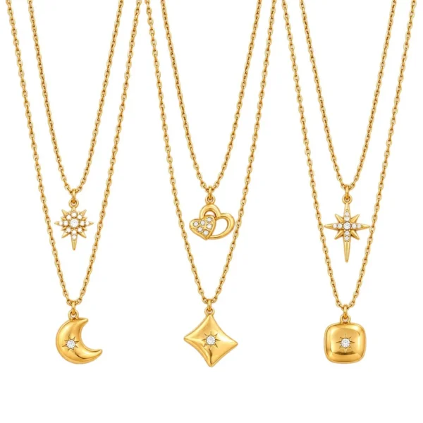 Layered Necklace with Celestial Crystal Pendants