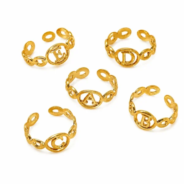 Polished Oval Initial Link Adjustable Ring