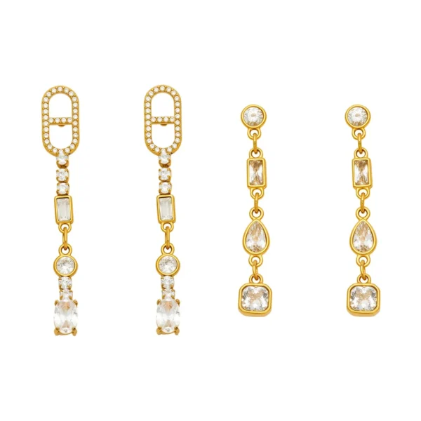 Crystal Links and Mixed Cuts Drop Earrings