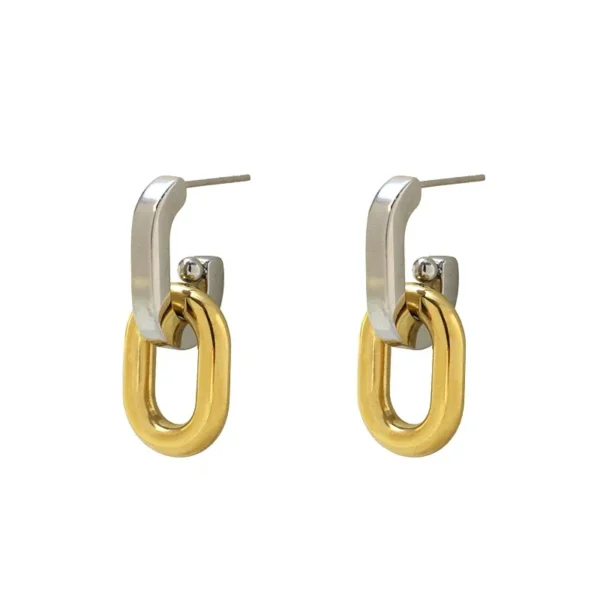 Drop Earrings Two-Tone Oval Link