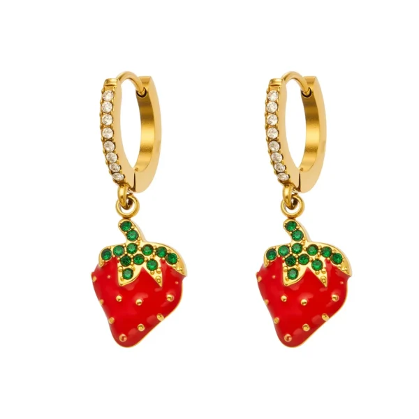 Strawberry Drop Huggie Earrings