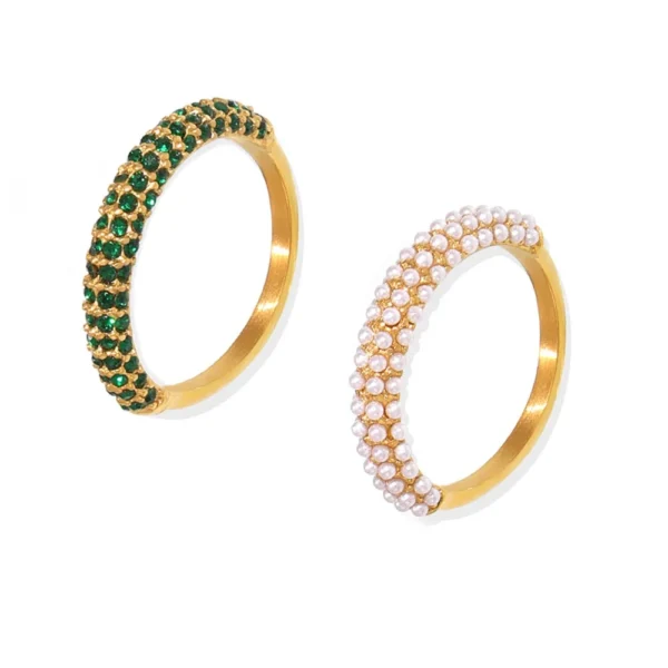 Pavé CZ and Pearl-Effect Stacking Ring