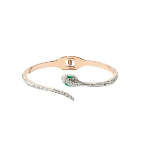 Snake Bangle with Crystal Pavé Green Eyes