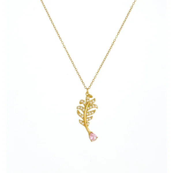 Leaf Pendant Necklace with Teardrop Crystals