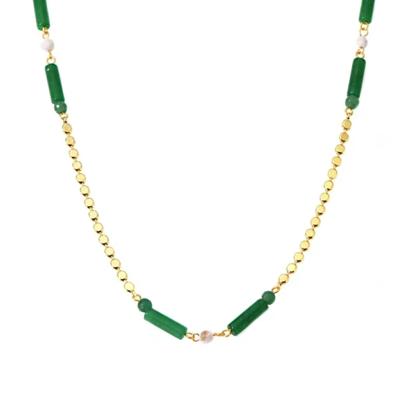 Green Aventurine Tubes & Pearl-Effect Beads Necklace