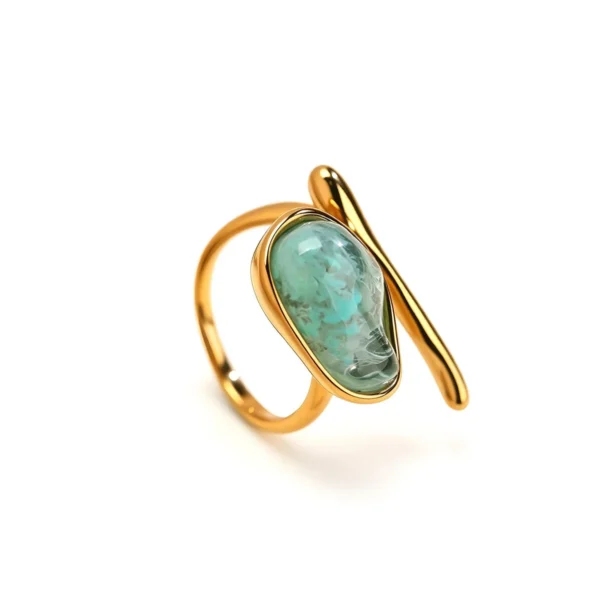 Open Ring with Marbled Resin Cabochon