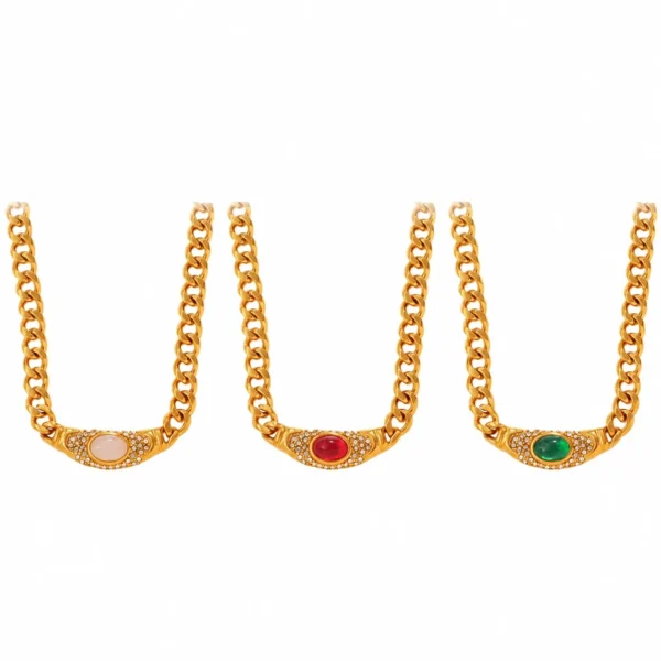 Curb Chain Necklace with Oval Cat's-Eye