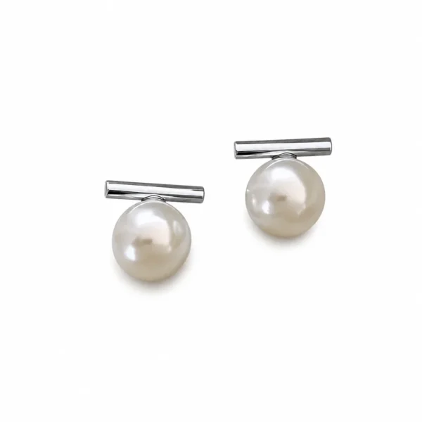 Polished Bar Pearl-Effect Stud Earrings