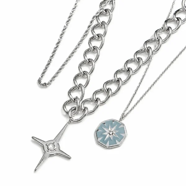 Layered Starburst Curb Chain Necklace