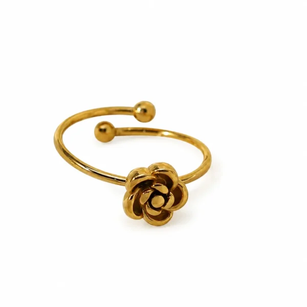 Open Ring with Rose Motif Ball Ends