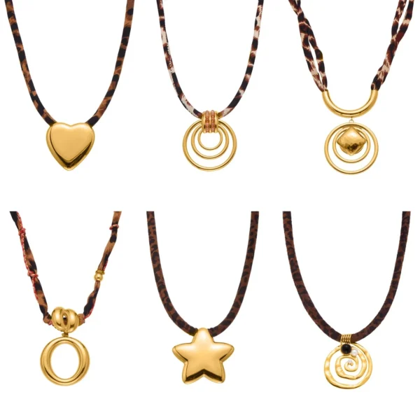 Pendant Necklace Leopard Cord & Geometric