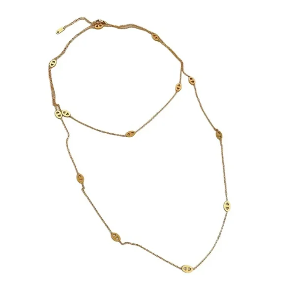 Layered Oval Cutout Motif Chain Necklace