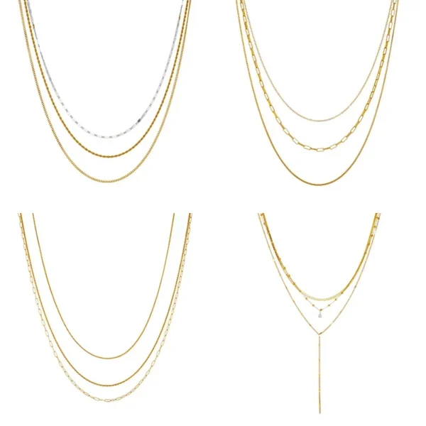 Layered Necklace with Snake & Paperclip Chains