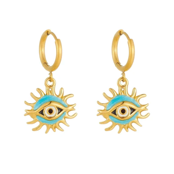 Enamel Evil Eye Sun Drop Earrings