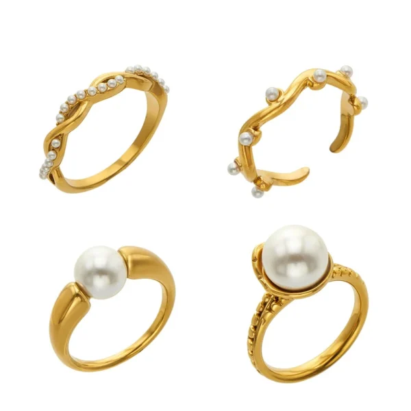 Faux Pearl Wavy Stacking Ring