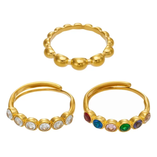 Bezel Crystals & Beaded Band Stacking Rings