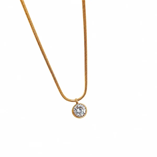 Pendant Necklace Round Bezel Crystal Snake Chain